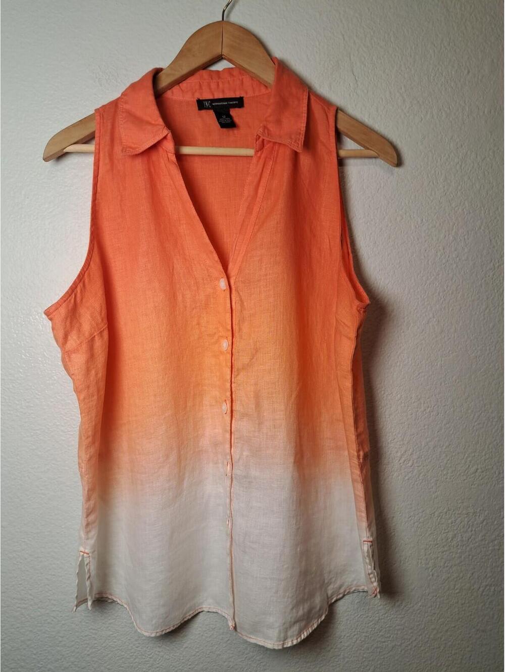 2 Lots Of INC & Alison Daley Orange& Blue  Women's 100% Linen  Shirt 12/ LP